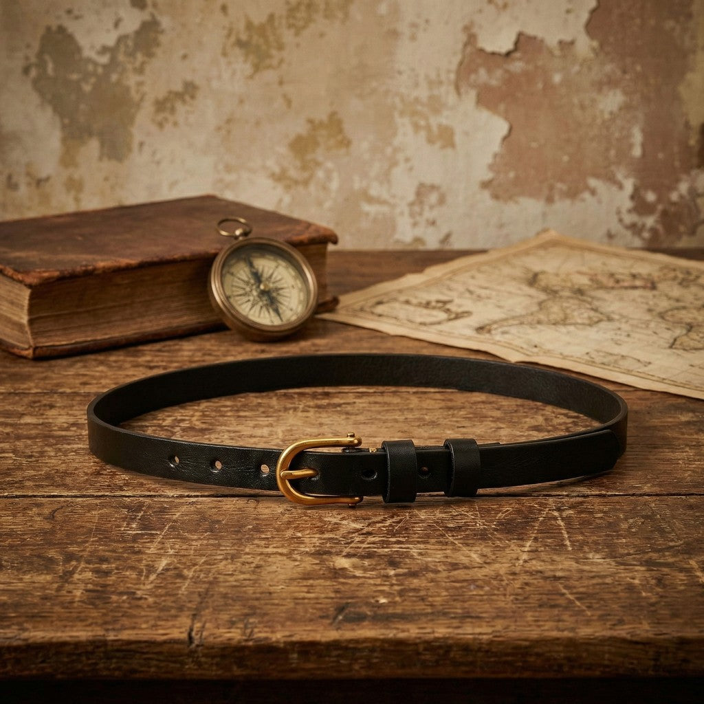 Men's Leather Belt Cowhide Pin Buckle Double Needle Style
