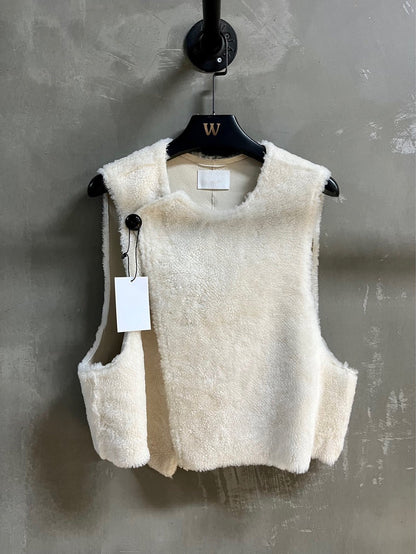 Women’s Merino Fur Vest Shearling Sleeveless Jacket Gray Winter Outerwear