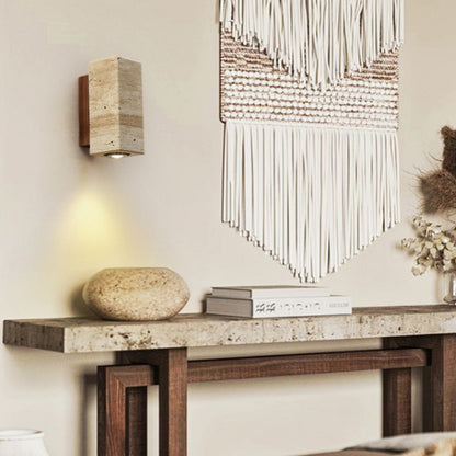 Yellow Travertine Wall Lamp Solid Wood Sconce