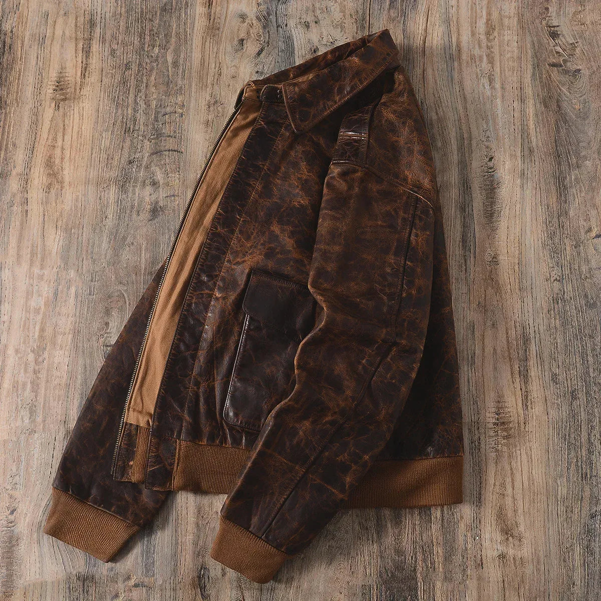 Mens Distressed Oil Wax Cowhide Leather Jacket