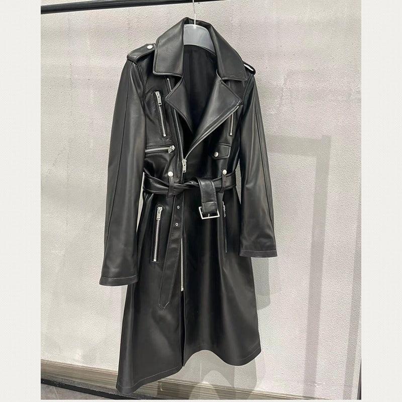 Women’s Genuine Leather Long Trench Jacket