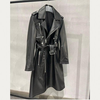 Women’s Genuine Leather Long Trench Jacket
