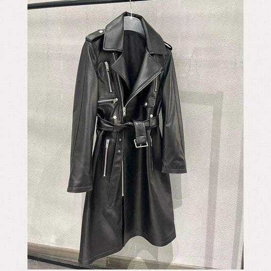 Women’s Genuine Leather Long Trench Jacket
