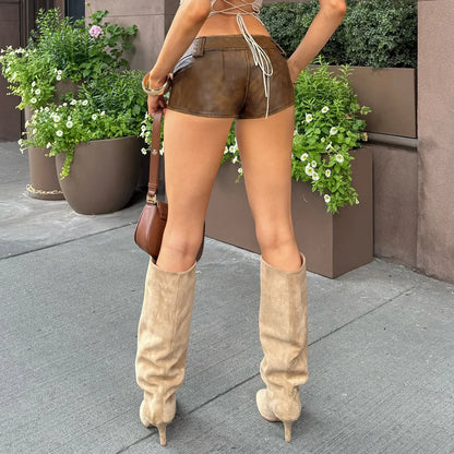 Women Faux Leather Mini Hot Shorts