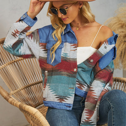 Hard Washed Oversized Cropped Denim Jacket for Women