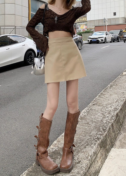 High Waist Faux Leather Skirts