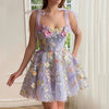 Women's mini sundresses with 3d floral embroidery