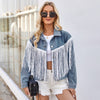 Washed Western Fringe Denim Jacket for Women
