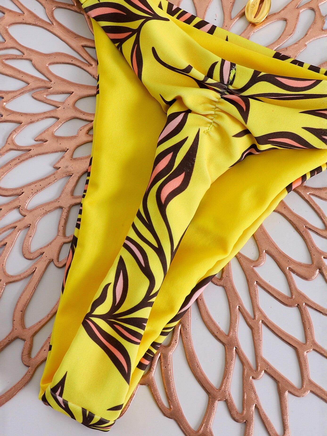 Yellow Tropical Print Two Piece Bikini Set