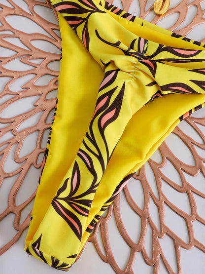 Yellow Tropical Print Two Piece Bikini Set
