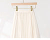 White pleated mesh skirt with elastic waistband