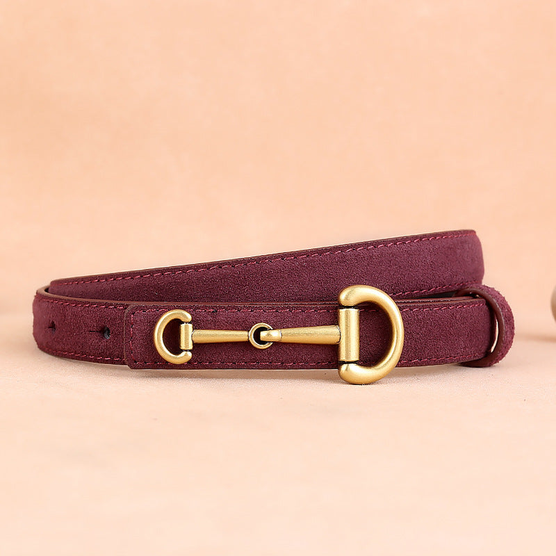 Women’s Suede Leather Horsebit Belt in Cowhide
