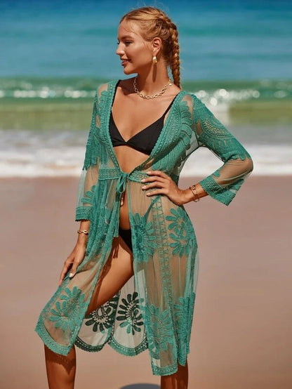 Sheer lace sunshade beach kimono cardigan 5