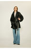 Women’s Oversized Leather Bomber Jacket Moto Trench Coat