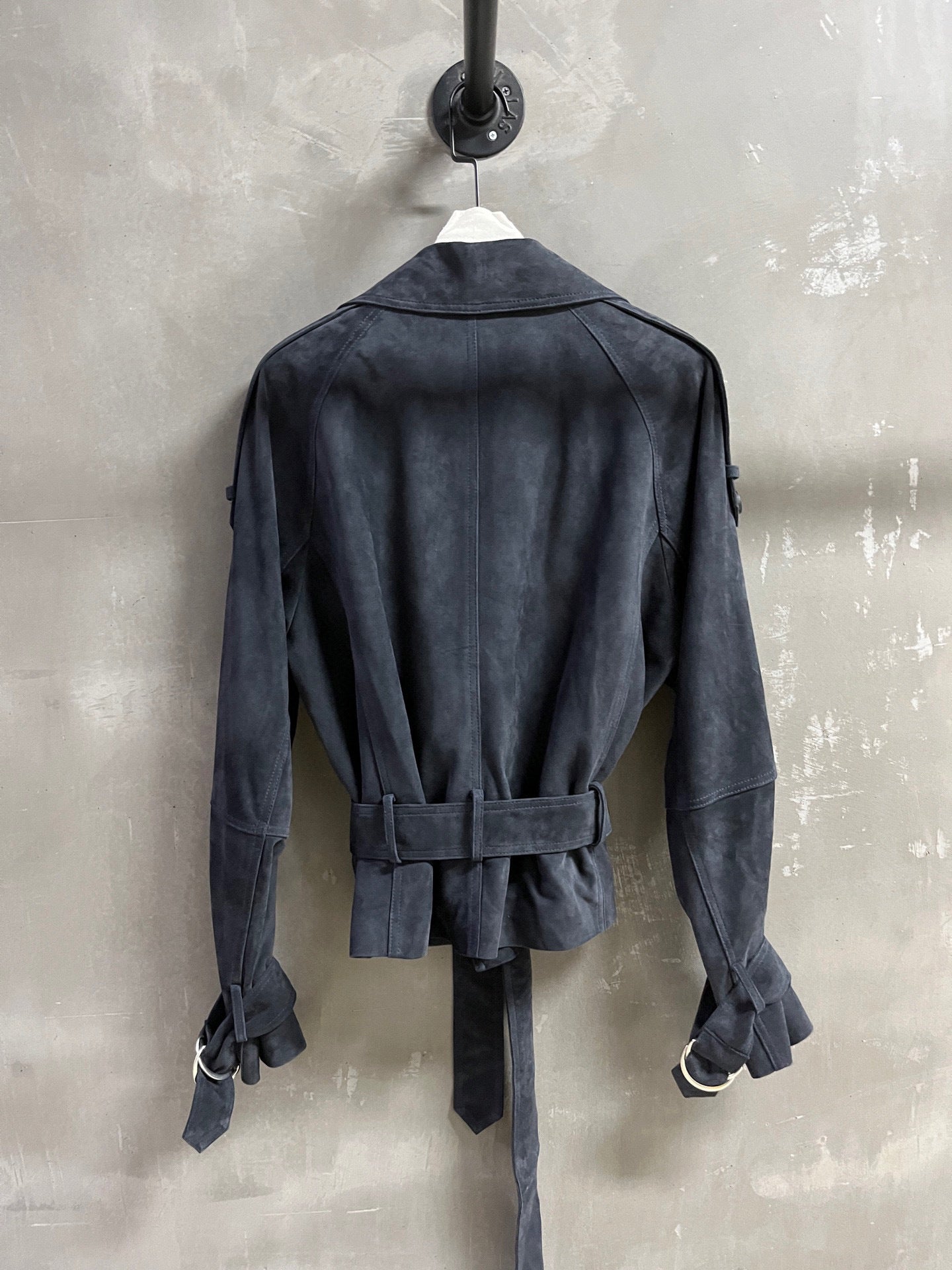 Women Suede Genuine Leather Trench Coat Jacket with Belt