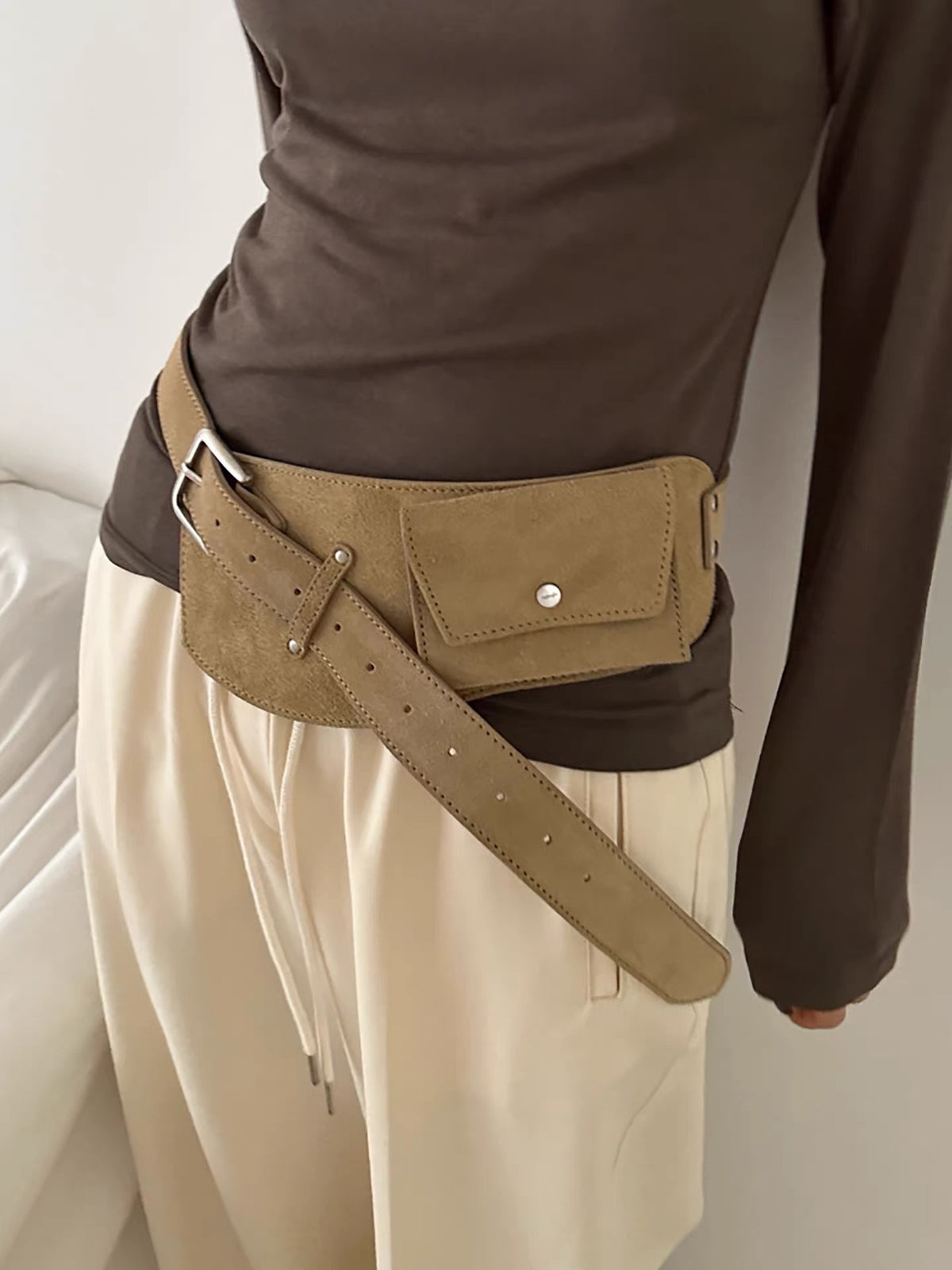 Waist Bag for Women in Faux Suede Wide Belt Style