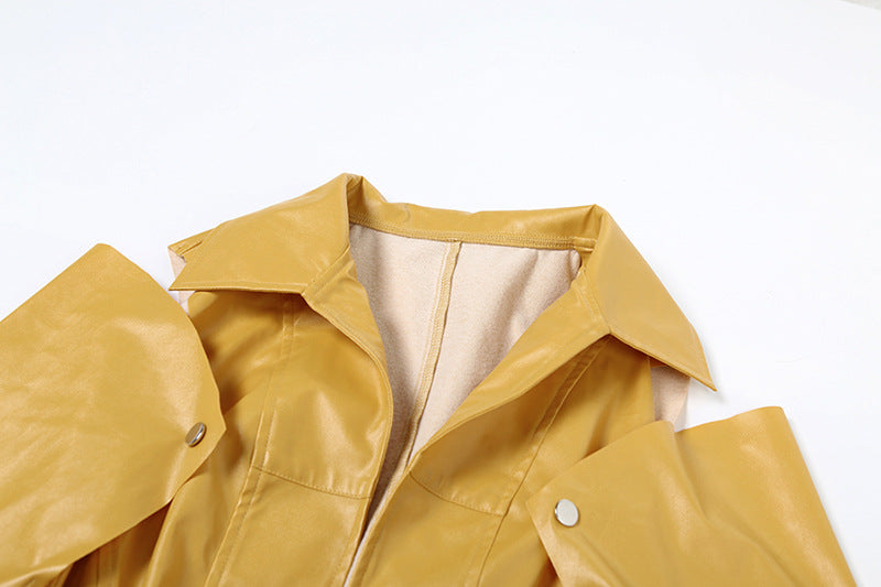 Cropped Faux Leather Jacket for Women with Detachable Sleeves