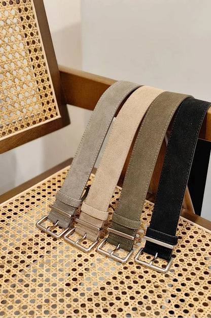 women suede leather wide belt with silver buckle