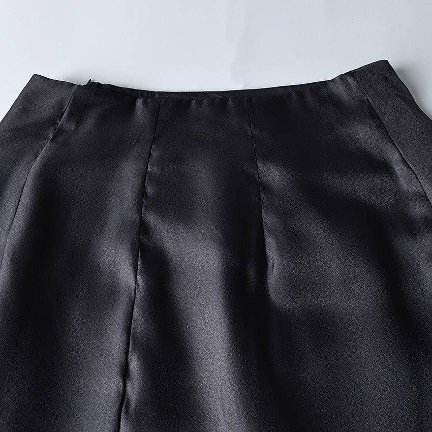 High Waist Sheer Overlay Long Office Skirt