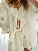 Ruffled Lace-Up Top and Shorts Set for Women Two-Piece Outfit