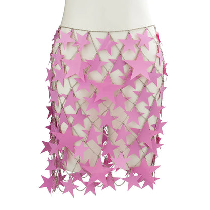 Pink Star Sequin Chain Mesh Festival Outfit Set 4