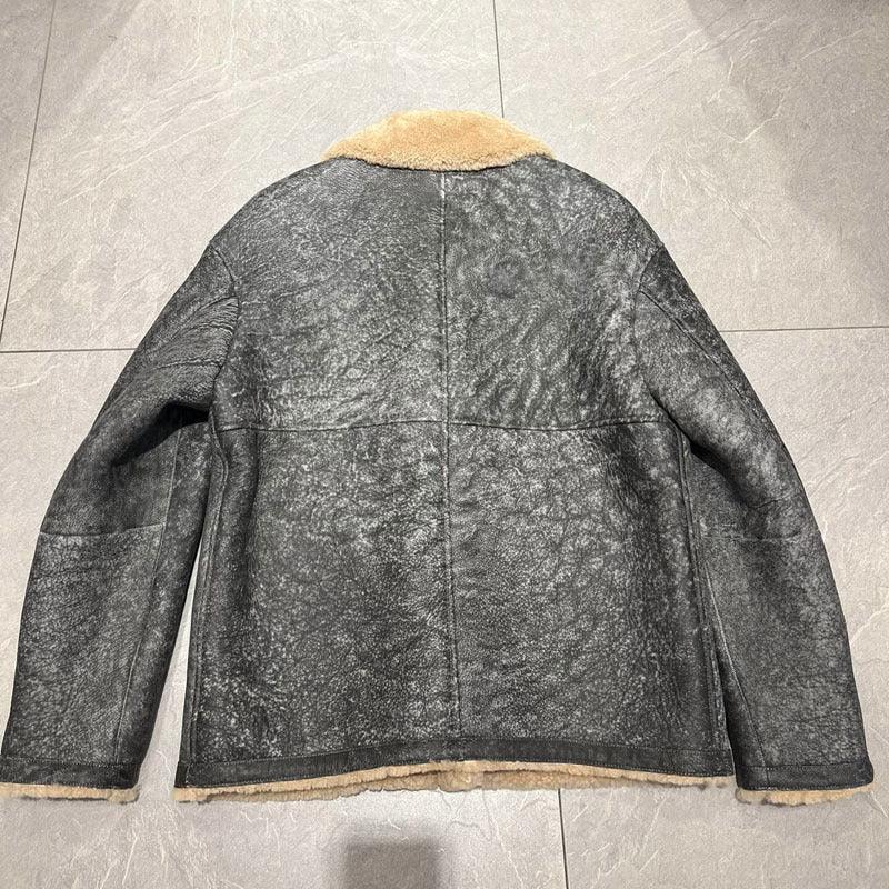 Men Real Shearling Bomber Jacket Aviator Winter Coat