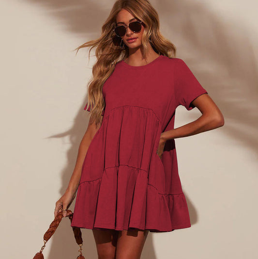 Cute Summer Red Tiered Mini Dress