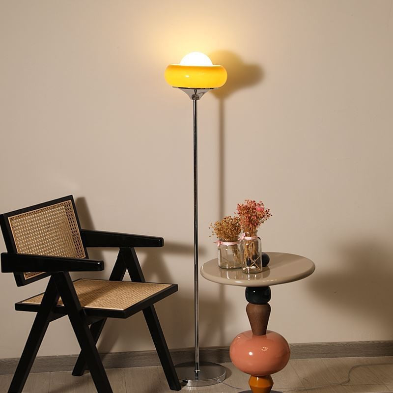 Retro Glass Floor Lamp Vintage Egg Tart Jade Shade