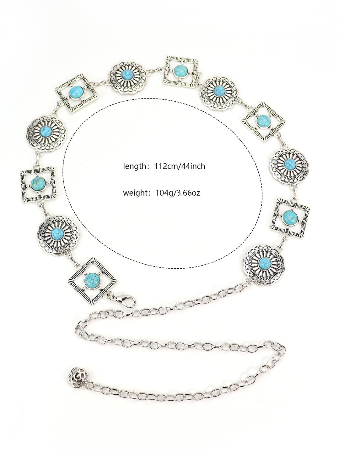 Waist Chain Jewelry with Faux Turquoise Geometric Medallions