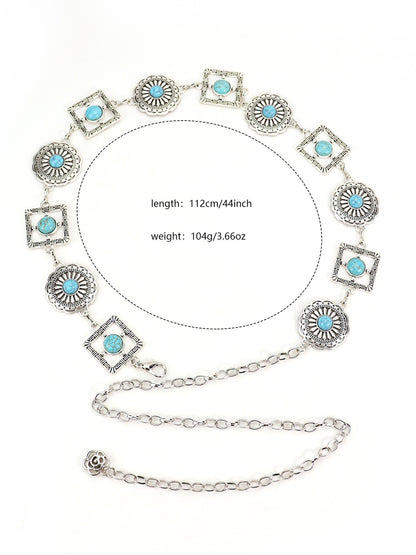 Waist Chain Jewelry with Faux Turquoise Geometric Medallions