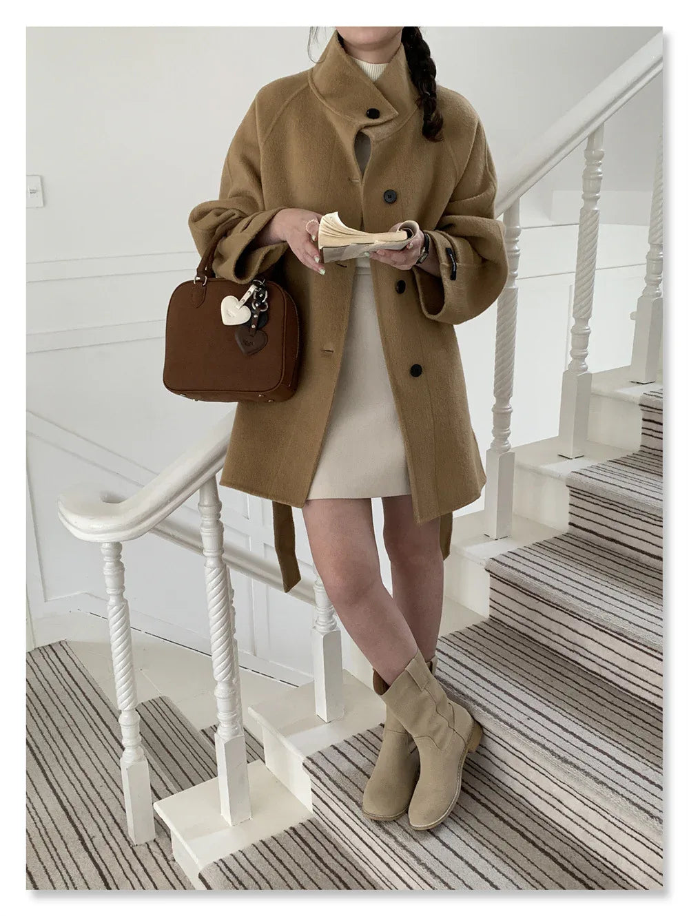 Double-Faced Wool Stand Collar Short Coat
