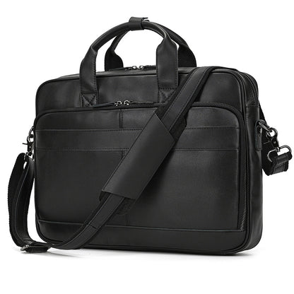 Genuine Leather Carry-On Office Bag with Trolley Strap