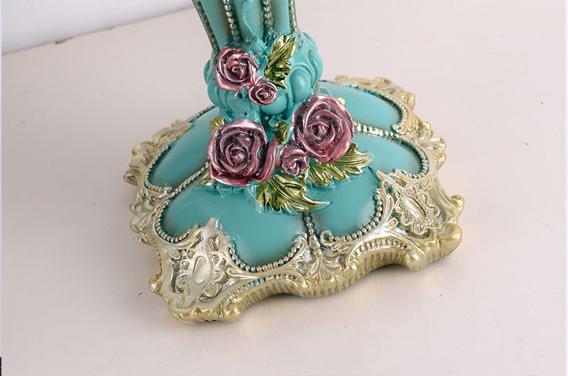 Floral victorian green fabric beaded table lamp