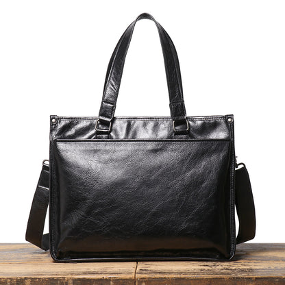 Leather Men's Business Laptop Briefcase with Shoulder Strap