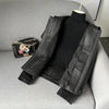 Women black leather jacket with draw string