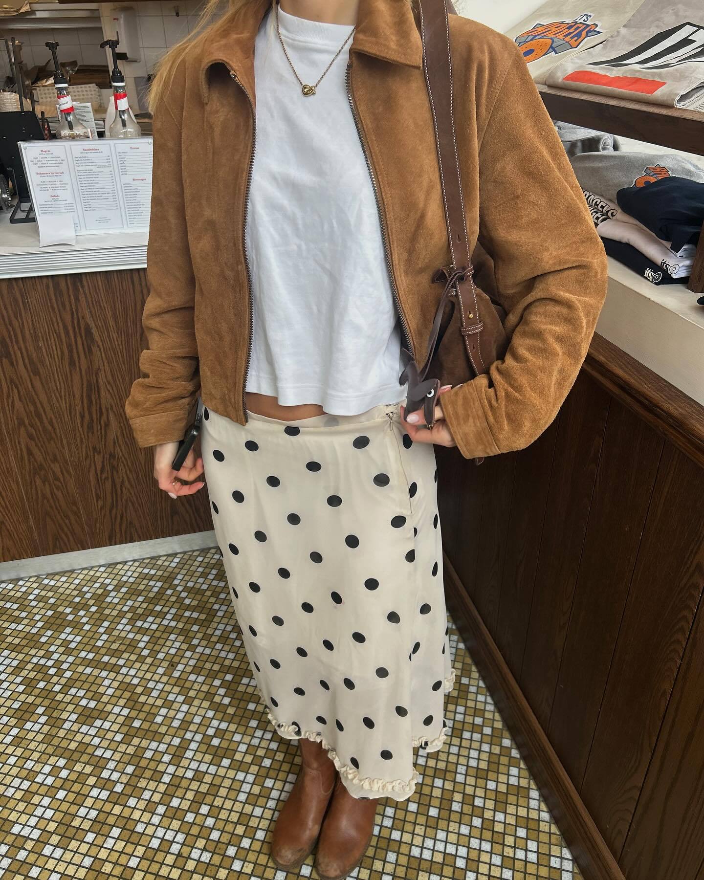 Women Polka Dot Satin Midi Skirt High Waist French Acetate Drape