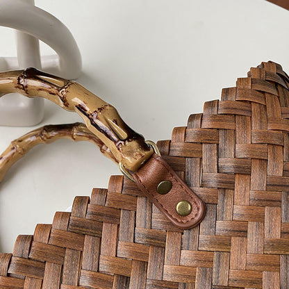 Large Rattan Beach Tote Bag with Bamboo Handles