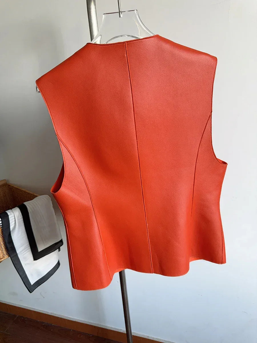 Women’s Red Sheepskin Leather Riding Vest