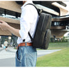 Men Leather Business Backpack With Trolley Sleeve