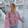 Women Floral Quilted Cotton Jacket Round Neck