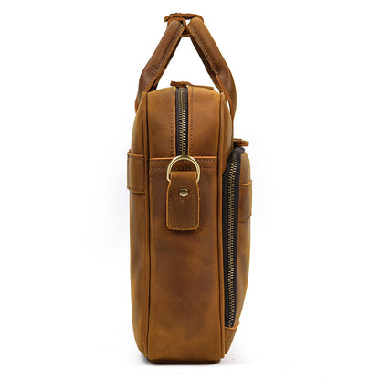 Real Leather Office Bag with Rear Trolley Strap
