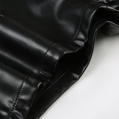 Black Faux Leather Shorts for Women with Buckle Low Waist