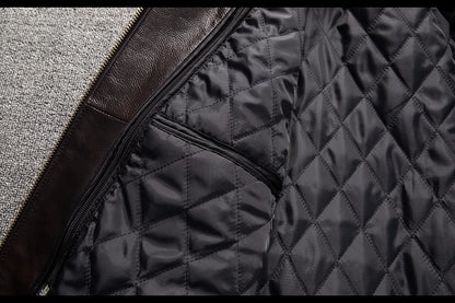 Men’sAviator Leather Flight Jacket with Fur Collar