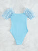 Lilac Floral Puff Sleeve One Piece Swimsuit for Women