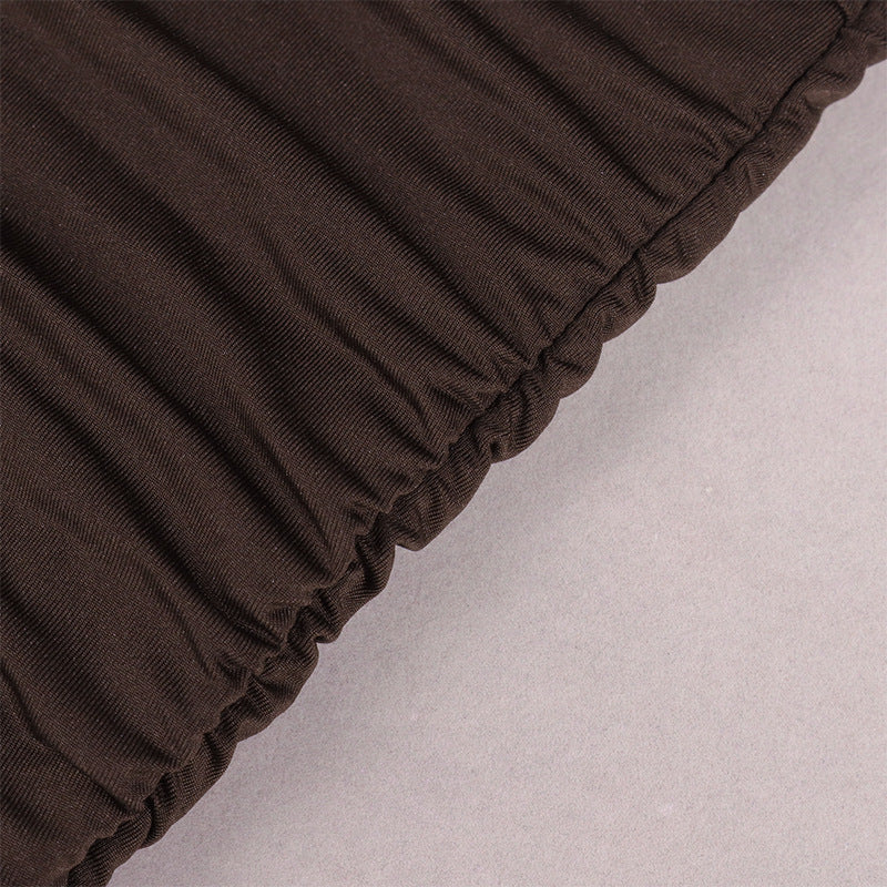 Brown ruched tube dress with twist bust detail