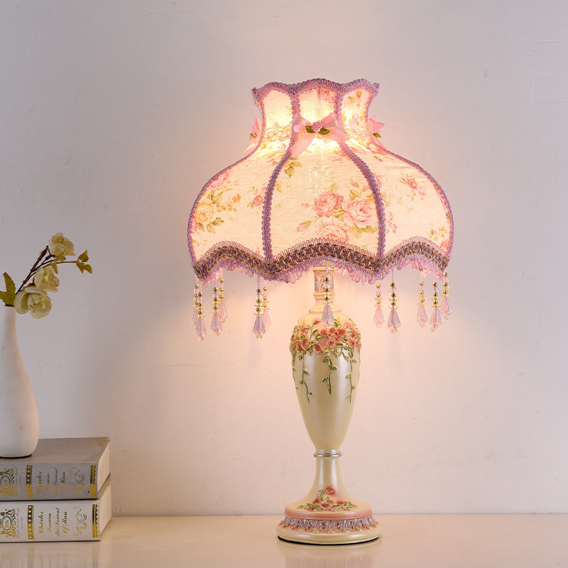 European floral fabric bedside table lamp