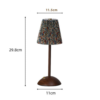 Rechargeable Retro Floral Table Lamp Walnut Base