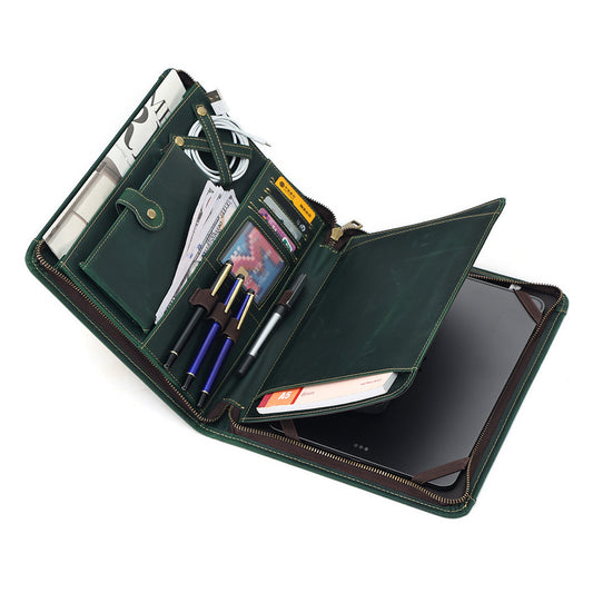 Leather iPad Organizer Portfolio in Crazy Horse Leather for Business Green