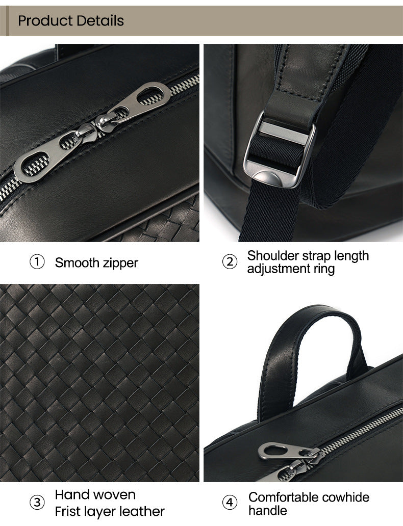 Men Leather Business Backpack With Trolley Sleeve