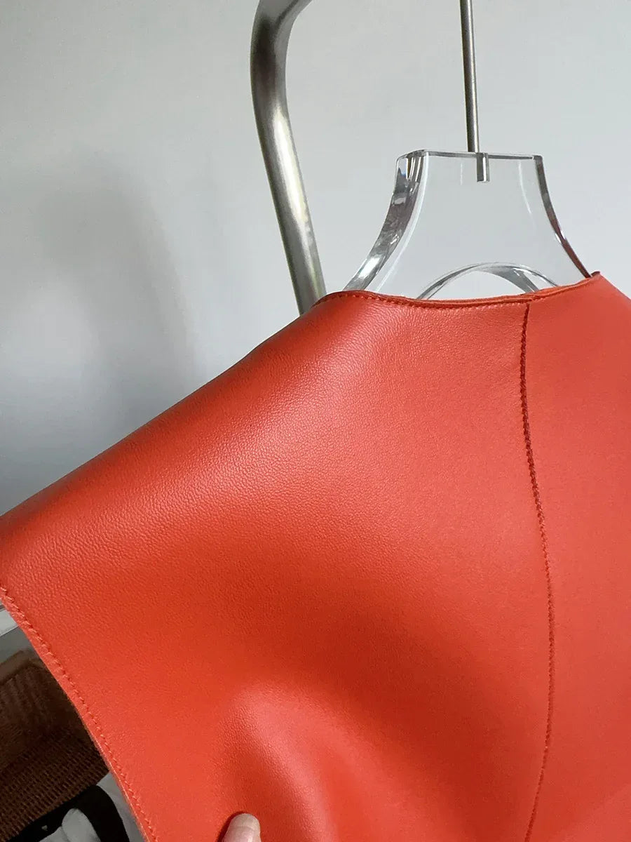Women’s Red Sheepskin Leather Riding Vest